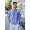 COOFANDY Men’s Long Sleeve Oxford Dress Shirts Button Down Shirt Casual Band Collar Shirts(Blue)