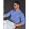 COOFANDY Men’s Long Sleeve Oxford Dress Shirts Button Down Shirt Casual Band Collar Shirts(Blue)