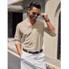 COOFANDY Men’s Long Sleeve Oxford Dress Shirts Button Down Shirt Casual Band Collar Shirts(Khaki)
