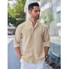 COOFANDY Men’s Long Sleeve Oxford Dress Shirts Button Down Shirt Casual Band Collar Shirts(Khaki)