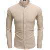 COOFANDY Men’s Long Sleeve Oxford Dress Shirts Button Down Shirt Casual Band Collar Shirts(Khaki)