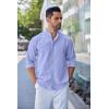 COOFANDY Men’s Long Sleeve Oxford Dress Shirts Button Down Shirt Casual Band Collar Shirts(Light Blue)