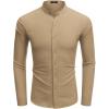 COOFANDY Men’s Long Sleeve Oxford Dress Shirts Button Down Shirt Casual Band Collar Shirts(Light Brown)