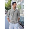 COOFANDY Men’s Long Sleeve Oxford Dress Shirts Button Down Shirt Casual Band Collar Shirts(Light Grey)
