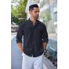 COOFANDY Men’s Long Sleeve Oxford Dress Shirts Button Down Shirt Casual Band Collar Shirts(Navy Blue)