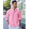 COOFANDY Men’s Long Sleeve Oxford Dress Shirts Button Down Shirt Casual Band Collar Shirts(Pink)