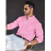 COOFANDY Men’s Long Sleeve Oxford Dress Shirts Button Down Shirt Casual Band Collar Shirts(Pink)