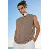 COOFANDY Men’s Sleeveless Shirts Cotton Workout Tank Tops Muscle Cut Off Shirt Summer Beach Casual Oversized Washed Tee(Khaki)