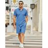 COOFANDY Men’s Waffle Knit Polo Shirt and Shorts Set 2 Pieces Outfits Summer Suit Casual Tracksuit with Pockets(Blue-1)
