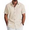 COOFANDY Men’s Button Down Shirt Short Sleeve Cotton Casual Summer Shirts Textured Beach Vacation Shirts for Men(Beige)