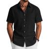 COOFANDY Men’s Button Down Shirt Short Sleeve Cotton Casual Summer Shirts Textured Beach Vacation Shirts for Men(Black)