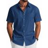 COOFANDY Men’s Button Down Shirt Short Sleeve Cotton Casual Summer Shirts Textured Beach Vacation Shirts for Men(Denim Blue)