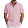 COOFANDY Men’s Button Down Shirt Short Sleeve Cotton Casual Summer Shirts Textured Beach Vacation Shirts for Men(Icy Pink)