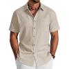 COOFANDY Men’s Button Down Shirt Short Sleeve Cotton Casual Summer Shirts Textured Beach Vacation Shirts for Men(Khaki)