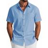 COOFANDY Men’s Button Down Shirt Short Sleeve Cotton Casual Summer Shirts Textured Beach Vacation Shirts for Men(Light Blue)