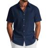 COOFANDY Men’s Button Down Shirt Short Sleeve Cotton Casual Summer Shirts Textured Beach Vacation Shirts for Men(Navy Blue)