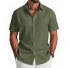 COOFANDY Men’s Button Down Shirt Short Sleeve Cotton Casual Summer Shirts Textured Beach Vacation Shirts for Men(Olive Green)