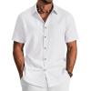 COOFANDY Men’s Button Down Shirt Short Sleeve Cotton Casual Summer Shirts Textured Beach Vacation Shirts for Men(White)