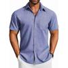 COOFANDY Men’s Button Down Shirts Short Sleeve Casual Shirts Summer Beach Linen Shirts with Pocket(Grey Blue)