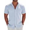 COOFANDY Men’s Button Down Shirts Short Sleeve Casual Shirts Summer Beach Linen Shirts with Pocket(Mint Blue)