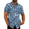 COOFANDY Men’s Casual Button Down Shirts Short Sleeve Linen Shirts Summer Beach Dress Shirt(Blue-flower)