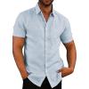 COOFANDY Men’s Casual Button Down Shirts Short Sleeve Linen Shirts Summer Beach Dress Shirt(Flecking Light Blue)