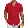 COOFANDY Mens Cuban Guayabera Shirt Short Sleeve Button Down Shirts Summer Beach Vacation Shirts(Red)