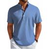 COOFANDY Men’s Henley Shirt Short Sleeve Casual T-Shirt Summer Beach Hippie Henley Tee Shirt(Blue – Striped)