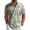 COOFANDY Men’s Henley Shirt Short Sleeve Casual T-Shirt Summer Beach Hippie Henley Tee Shirt(Green – Palm Leaf)
