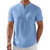 COOFANDY Men’s Henley Shirt Short Sleeve Stand Collar Summer Casual Beach Hippie T-Shirts(Blue)