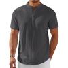 COOFANDY Men’s Henley Shirt Short Sleeve Stand Collar Summer Casual Beach Hippie T-Shirts(Dark Grey)