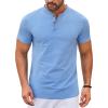 COOFANDY Mens Henley Shirts Short Sleeve Casual Stylish Tshirt Lightweight Summer Basic Tee Tops(Clear Blue)