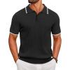 COOFANDY Men’s Knit Polo Shirts Short Sleeve Ribbed Knitted Shirt Summer Lightweight Casual Golf Shirts(Black-white)