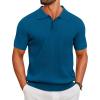COOFANDY Men’s Knit Polo Shirts Short Sleeve Ribbed Knitted Shirt Summer Lightweight Casual Golf Shirts(Deep Blue)
