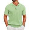 COOFANDY Men’s Knit Polo Shirts Short Sleeve Ribbed Knitted Shirt Summer Lightweight Casual Golf Shirts(Ice Green)