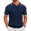 COOFANDY Men’s Knit Polo Shirts Short Sleeve Ribbed Knitted Shirt Summer Lightweight Casual Golf Shirts(Navy Blue-white)