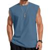 COOFANDY Mens Sleeveless Shirts 100% Cotton Workout Tank Tops Cut Off Shirts Gym Muscle Loose Fit Tee(Grey Blue)