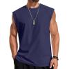 COOFANDY Mens Sleeveless Shirts 100% Cotton Workout Tank Tops Cut Off Shirts Gym Muscle Loose Fit Tee(Navy Blue)