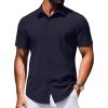 COOFANDY Mens Wrinkle Free Shirts 2026 Short Sleeve Casual Button Down Summer Dress Shirts(Dark Blue)