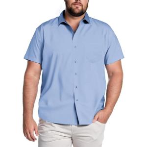COOFANDY Big & Tall Shirts for Men Short Sleeve Button Down Casual Dress Shirts(Blue)