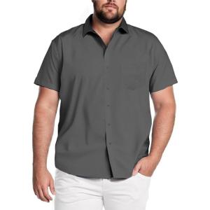 COOFANDY Big & Tall Shirts for Men Short Sleeve Button Down Casual Dress Shirts(Dark Grey)