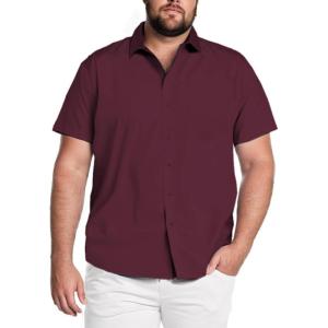 COOFANDY Big & Tall Shirts for Men Short Sleeve Button Down Casual Dress Shirts(Deep Red)