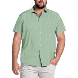 COOFANDY Big & Tall Shirts for Men Short Sleeve Button Down Casual Dress Shirts(Light Green-anchor)