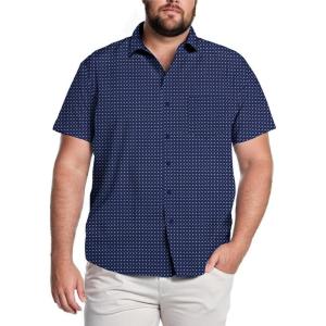 COOFANDY Big & Tall Shirts for Men Short Sleeve Button Down Casual Dress Shirts(Navy Blue-square)