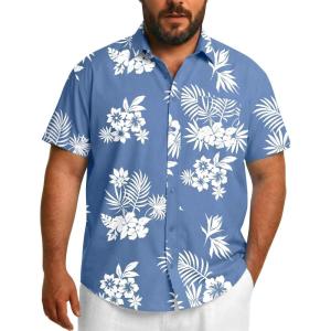 COOFANDY Big and Tall Men’s Hawaiian Shirts Short Sleeve Tropical Floral Button Down Shirt Casual Summer Beach Shirts(Blue Tropical Floral)