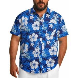 COOFANDY Big and Tall Men’s Hawaiian Shirts Short Sleeve Tropical Floral Button Down Shirt Casual Summer Beach Shirts(Dark Blue Floral)