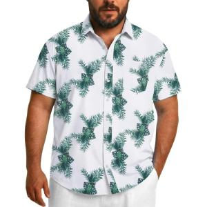 COOFANDY Big and Tall Men’s Hawaiian Shirts Short Sleeve Tropical Floral Button Down Shirt Casual Summer Beach Shirts(Green Leaf)