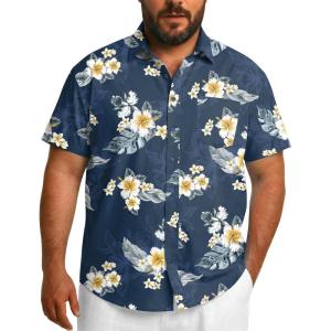 COOFANDY Big and Tall Men’s Hawaiian Shirts Short Sleeve Tropical Floral Button Down Shirt Casual Summer Beach Shirts(Navy Tropical Floral)