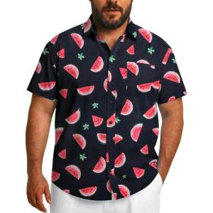 COOFANDY Big and Tall Men’s Hawaiian Shirts Short Sleeve Tropical Floral Button Down Shirt Casual Summer Beach Shirts(Watermelon)