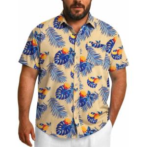 COOFANDY Big and Tall Men’s Hawaiian Shirts Short Sleeve Tropical Floral Button Down Shirt Casual Summer Beach Shirts(Yellow-palm Leaf)